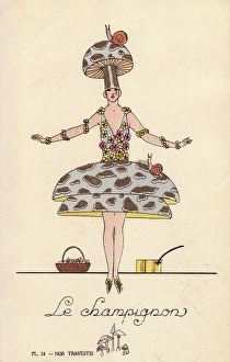 Woman in mushroom fancy dress costume, le champignon Woman in mushroom fancy dress costume, le champignon