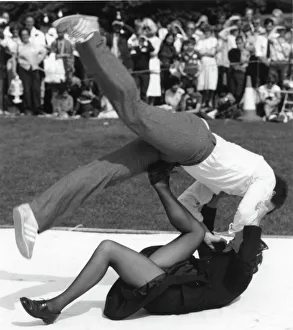 Woman police officer in self-defence exercise Woman police officer in self-defence exercise