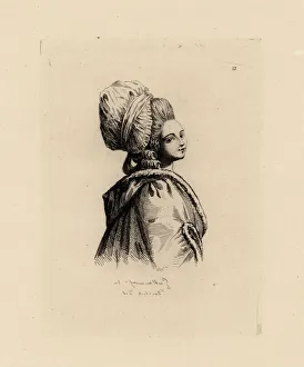 Woman in pouf hairstyle and bonnet, era of Marie Antoinette Woman in pouf hairstyle and bonnet, era of Marie Antoinette