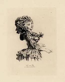Woman in ringlets with large bonnet, era of Marie Antoinette Woman in ringlets with large bonnet, era of Marie Antoinette