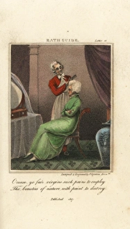 Woman sitting at a mirror while her hairdresser Woman sitting at a mirror while her hairdresser