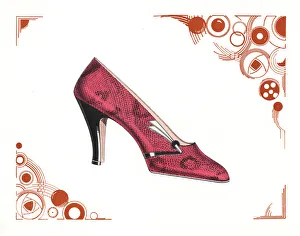 Woman's shoe design in pink snakeskin leather, 1930 Woman's shoe design in pink snakeskin leather, 1930