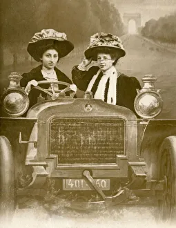 Two women in a car in a studio portrait, Paris Two women in a car in a studio portrait, Paris