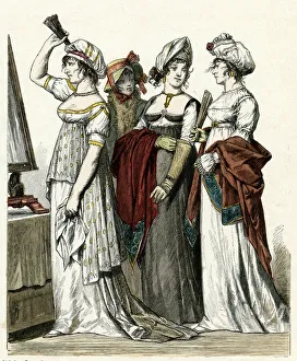 Four women in early 19th century costume Four women in early 19th century costume