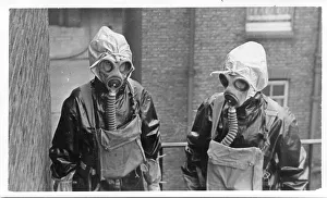 Two women police officers in gas masks, London, WW2 Two women police officers in gas masks, London, WW2