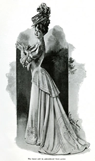 Women wearing embroidered linen dress 1906 Women wearing embroidered linen dress 1906