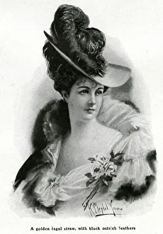 Women's straw hat with ostrich feather 1905 Women's straw hat with ostrich feather 1905