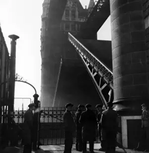 Moody Morning Atmosphere Prints: Workers by Tower Bridge, c. 1948