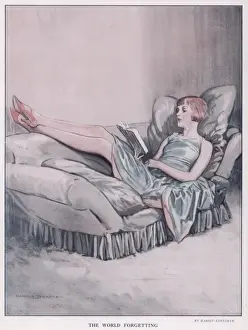 Lady Reclining on a Settee Reading a Book Print