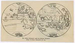 Rare Historical Maps Prints: World Map / Behaim 1492