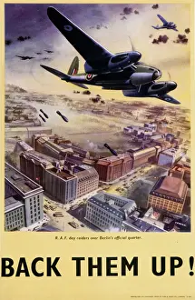 Prints of World War Two poster depicting British bombers (they look like the Bristol Beaufort) carrying out a daytime bombing raid on the city of Berlin Bristol Prints: World War Two Print - British Bombers Over Berlin