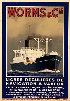 Prints of Poster advertising the shipping company Worms and Compagnie, founded in 1848 for the importation of English coal to France Shipworm Prints: Worms & Cie Print: 19th Century Shipping Advertisement