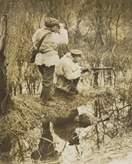 WW1 - British soldiers in a wood wearing sheepskin jackets WW1 - British soldiers in a wood wearing sheepskin jackets