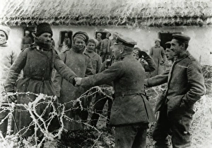 WW1 - German and Russian troops meet over the barbed wire WW1 - German and Russian troops meet over the barbed wire