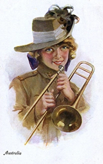 WW1 - Girl with Trombone in Australian Military Uniform WW1 - Girl with Trombone in Australian Military Uniform