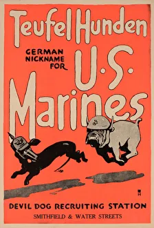 WW1 recruitment poster, Teufel Hunden, US Marines WW1 recruitment poster, Teufel Hunden, US Marines