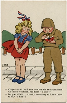 WW2 - American soldier looks up the word kiss in French WW2 - American soldier looks up the word kiss in French