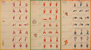 WW2, Army Exercise Instruction hanging cards, three double-sided for Monday to Saturday WW2, Army Exercise Instruction hanging cards, three double-sided for Monday to Saturday
