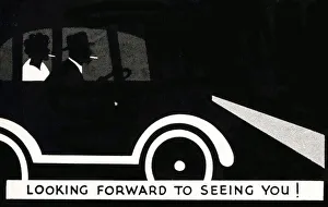 WW2 - Black-out - Couple driving, with only their dipped headlight beams. Date: circa 1941 WW2 - Black-out - Couple driving, with only their dipped headlight beams. Date: circa 1941