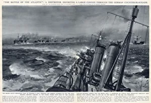WW2 - Destroyer escorting large convoy - Atlantic WW2 - Destroyer escorting large convoy - Atlantic