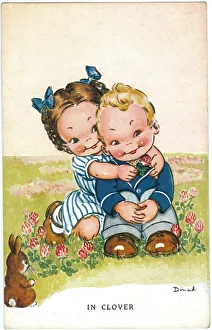 WW2 era - Comic Postcard - In Clover WW2 era - Comic Postcard - In Clover
