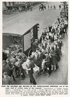 WW2 - Home Front - Schoolchildren in Chelsea, London take part in a paper-salvage campaign WW2 - Home Front - Schoolchildren in Chelsea, London take part in a paper-salvage campaign