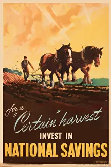 WW2 poster, For a Certain Harvest invest in National Savings. Date: circa 1945 WW2 poster, For a Certain Harvest invest in National Savings. Date: circa 1945
