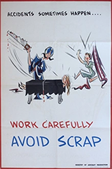WW2 poster, Work carefully, avoid scrap WW2 poster, Work carefully, avoid scrap