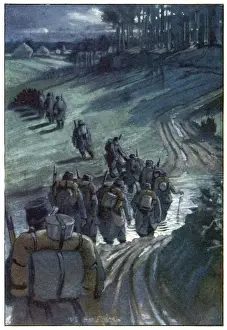 WWI Print: French Troops Crossing a Ford