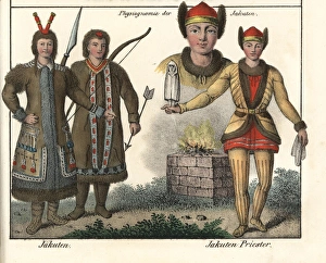 Yakut men with bows, arrows and spears, and a shaman Yakut men with bows, arrows and spears, and a shaman