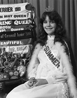Young beauty queen with all her trophies, Cornwall Young beauty queen with all her trophies, Cornwall