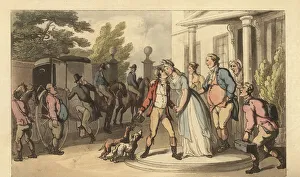 Young English gentleman leaving his family to go Young English gentleman leaving his family to go