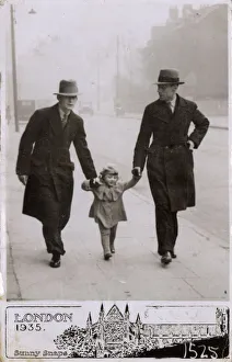 Young girl out for stroll with Father & Grandfather, London Young girl out for stroll with Father & Grandfather, London