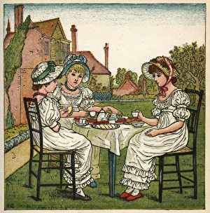Three young girls having a tea party Three young girls having a tea party