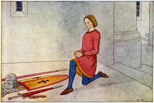 A Young soldier prays the night before becoming a Knight A Young soldier prays the night before becoming a Knight