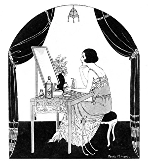 Young stylish lady sitting at her dressing table Young stylish lady sitting at her dressing table