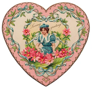 Young woman on a heart-shaped Valentine card Young woman on a heart-shaped Valentine card