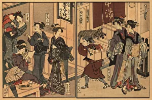 Young women and geisha on an Edo street, 18th century Young women and geisha on an Edo street, 18th century