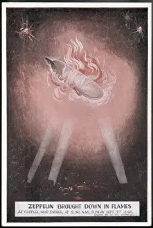 WWI Aerial Combat Prints: Zep Shot down in Flames