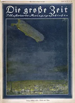 World War I Aerial Combat Prints: Zeppelin over Paris 1914
