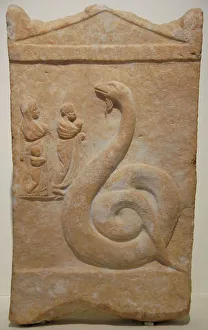 Zeus Meilichios depicted as a snake and a family of supplica Zeus Meilichios depicted as a snake and a family of supplica
