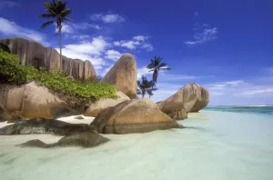 Seychelles Coastal Scenery Prints: Seychelles Anse Source D'Argent beach, in La Digue