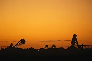 Australian Industrial Landscape Prints: Opal mining silhouette of mining operation with blower