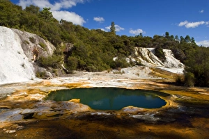 Rainbow and Cascade Terrace - hot spring and colourful silica terrace formed by hot water Rainbow and Cascade Terrace - hot spring and colourful silica terrace formed by hot water