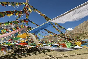 Tibet Sacred Mt Kailash and prayer flags - (Pilgrims walk the kora 52km around Tibet Sacred Mt Kailash and prayer flags - (Pilgrims walk the kora 52km around