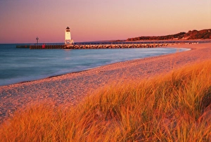 USA - Charlevoix Lighthouse and beach at sunset USA - Charlevoix Lighthouse and beach at sunset