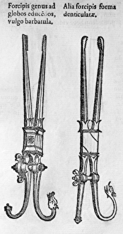 Medical Instrument History Prints: 16th century forceps