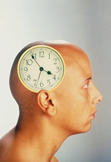 Time Measurement Prints: Abstract image of a clock on a womans head