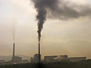Air Pollution Print: Factory Chimneys in Yunnan Province