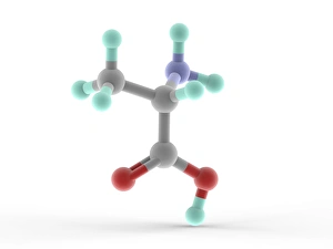 Alanine Molecular Print, Grey Carbon and Red Oxygen Spheres